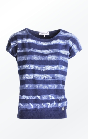 Feminine short-sleeved Indigo Pullover with Stripes for Women from Piece of Blue