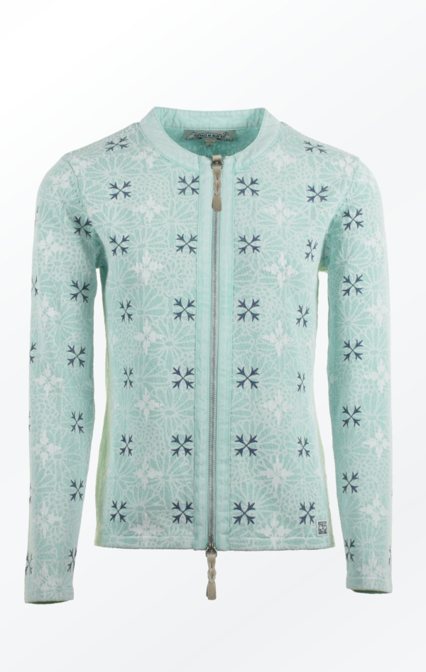 Elegant flower Printed Cardigan in Mint Green for Her from Piece of Blue