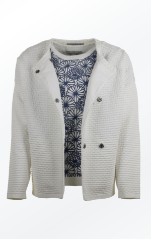 Knit Jacket in White with Oversized Shoulders for Women from Piece of Blue. Open Jacket