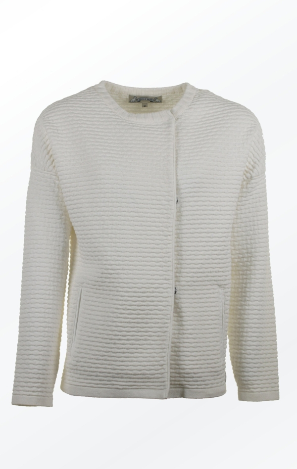 Knit Jacket in White with Oversized Shoulders for Women from Piece of Blue