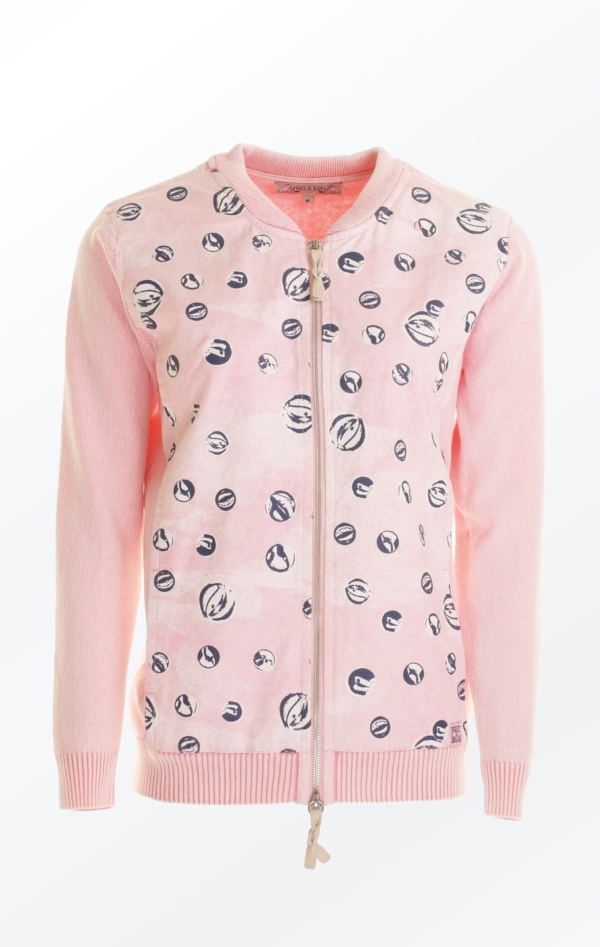 Feminine Rose Colored Printed Bumper Jacket for Women from Piece of Blue
