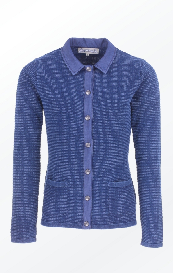 Classic Dark Indigo Blue Cardigan with Collar for Women from Piece of Blue