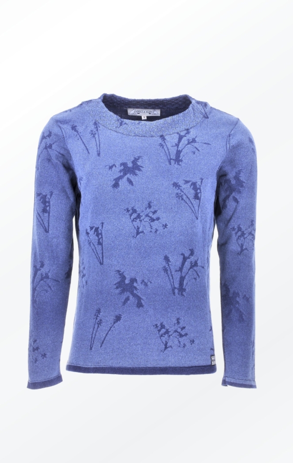 Feminine Indigo Blue Printed Pullover for Women from Piece of Blue