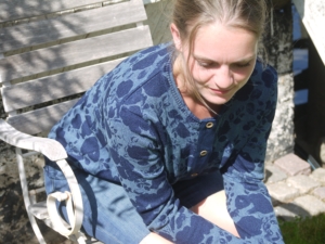 Feminine Indigo Cardigan with Print for Women from Piece of Blue