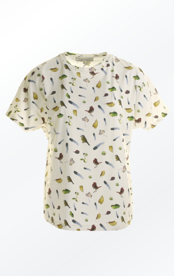 Cream White Short-Sleeved T-Shirt Printed in Pretty Pattern for Women from Piece of Blue