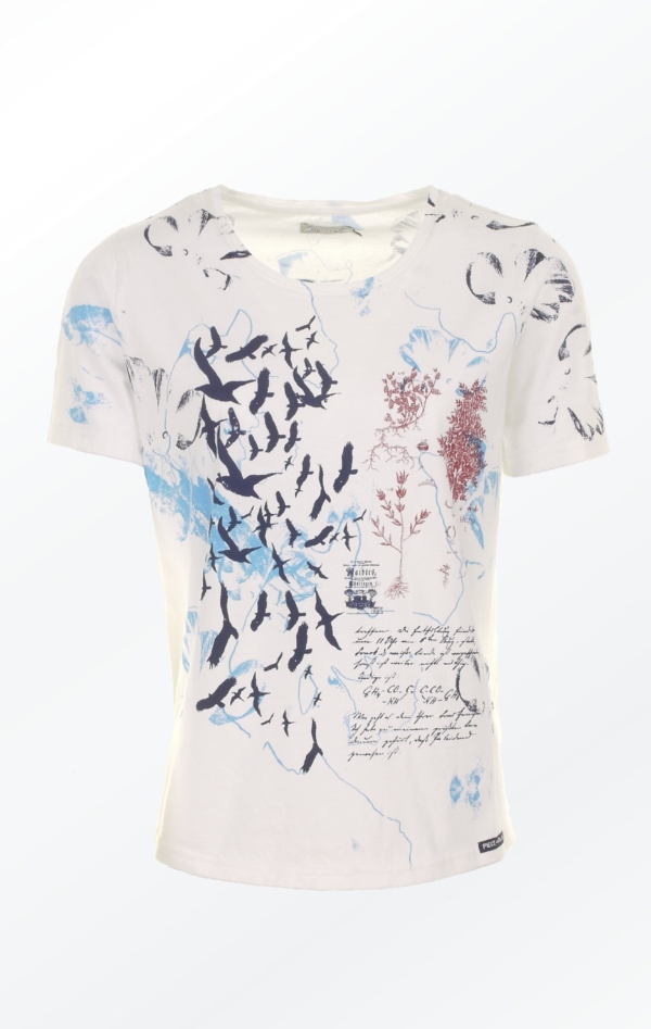 White Hand-Printed T-shirt with Pretty Print from Piece of Blue
