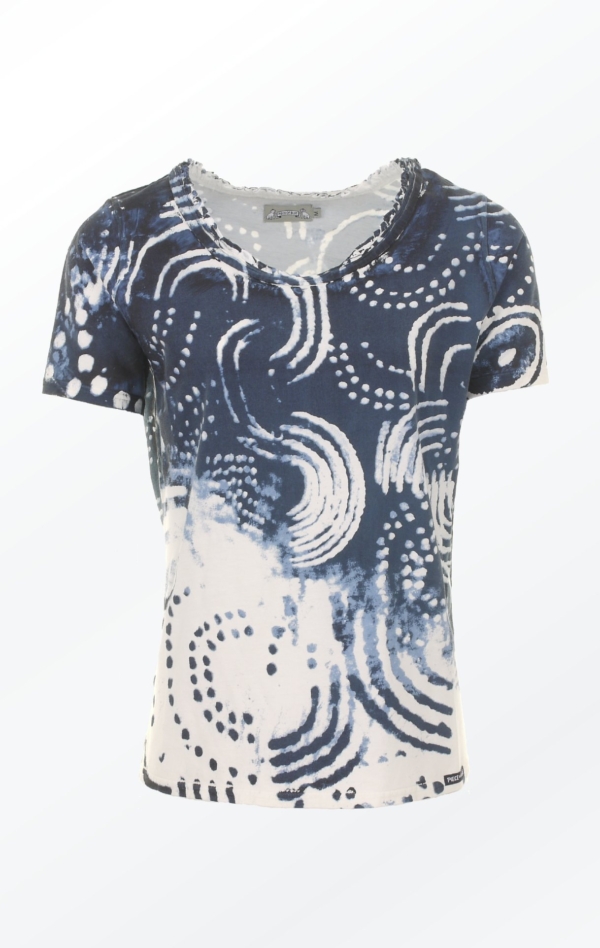 Marine Blue and White Cotton T-shirt with Print for Women from Piece of Blue