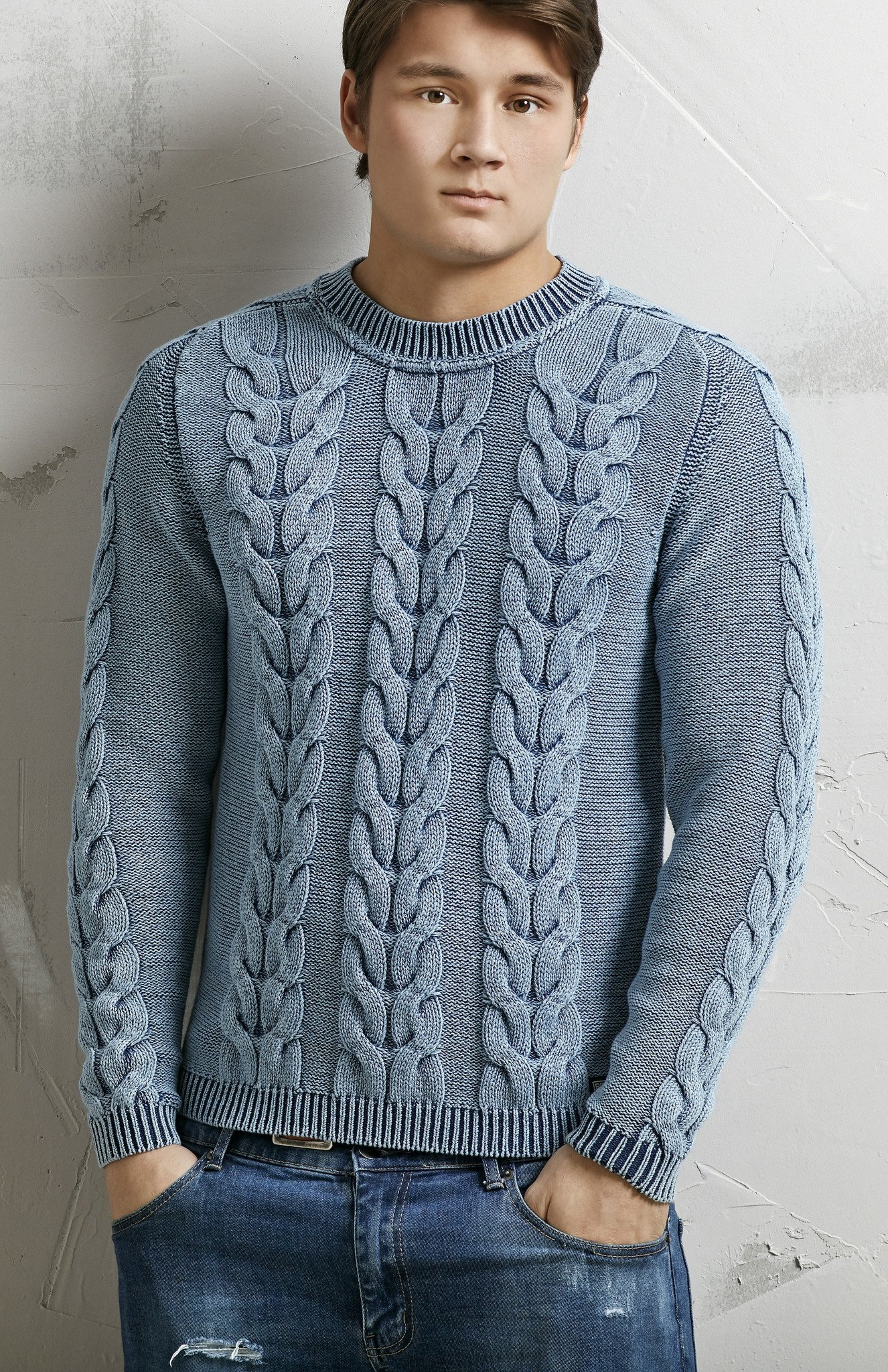 FAT CABLE PULLOVER - LIGHT INDIGO BLUE - Piece of Blue