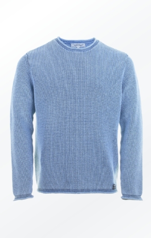 Elegant O-neck Pullover in Light Indigo Blue for Him from Piece of Blue