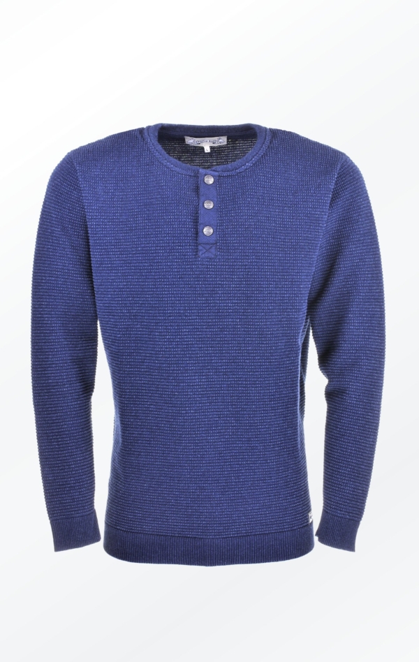 Indigo Blue Cotton Pullover with Buttons for Men from Piece of Blue