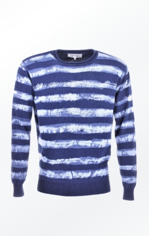 Indigo Blue Cotton Sweater with Stripes for Men from Piece of Blue