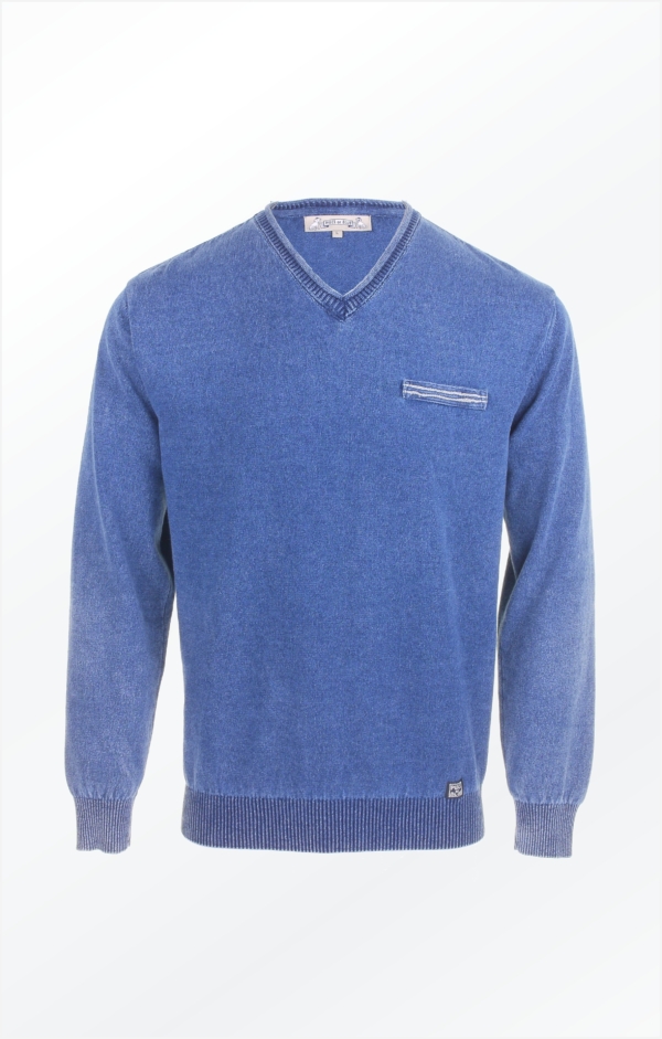 Indigo Blue Pullover Knitted in pure Cotton for Men from Piece of Blue