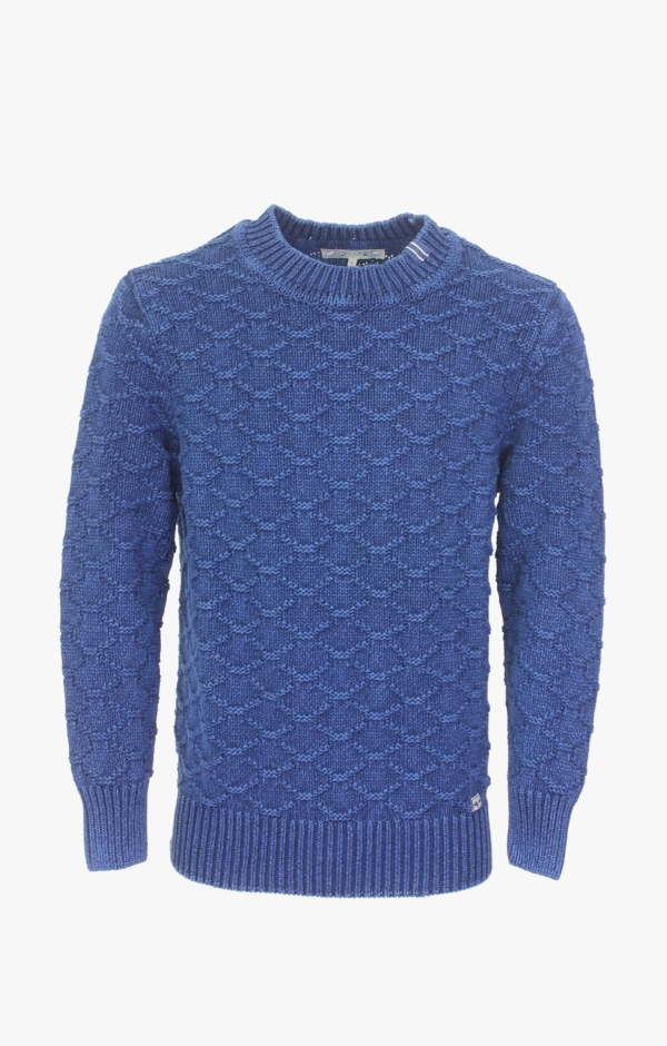 Indigo Pullover Knitted in a Structured Knit Pattern from Piece of Blue