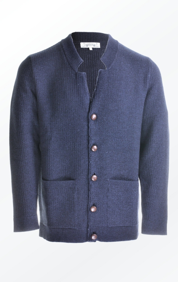 Dark Indigo Knit Jacket in Cotton and Wool for Him from Piece of Blue.